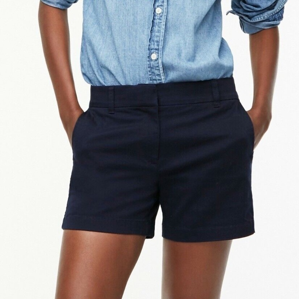 J.Crew Women 4 Navy Blue Cotton Blend Classic Mid-Rise 5” Stretch Chino Short